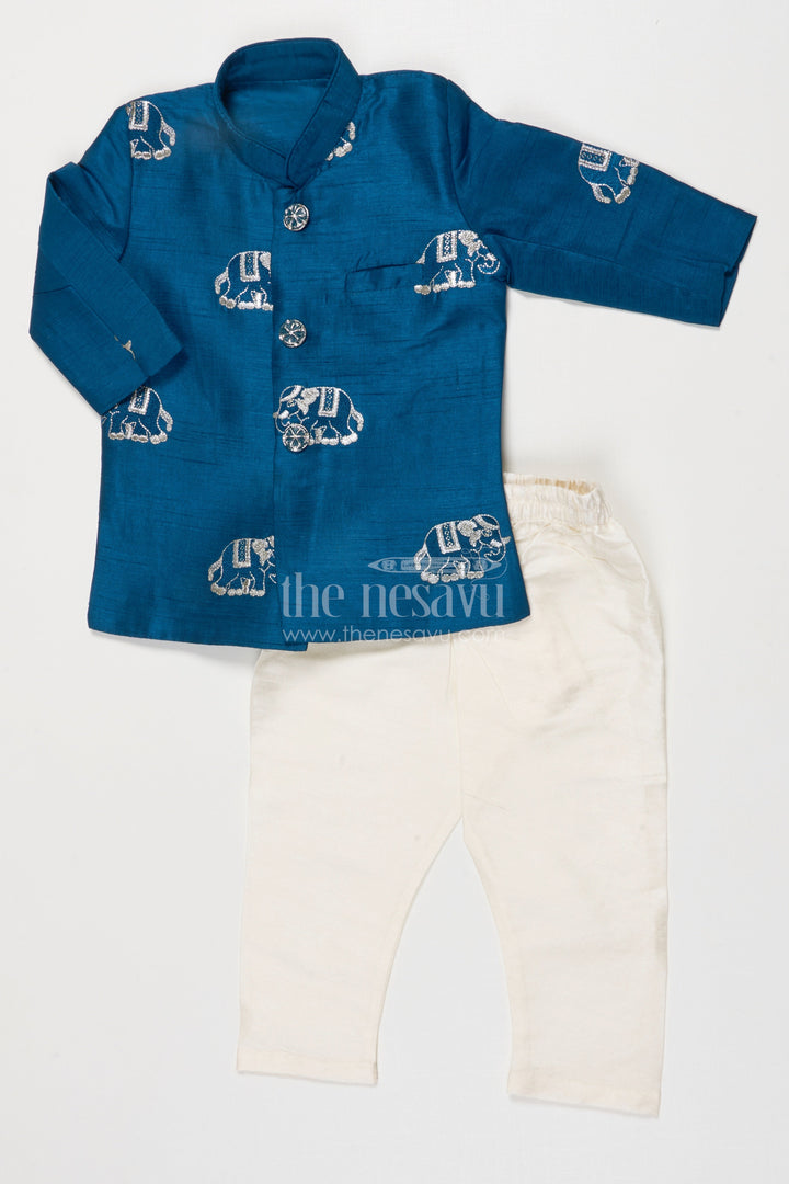 The Nesavu Boys Sherwani Boys Sherwani Set for Weddings and Traditional Events Nesavu Nesavu boys sherwani thread embroidery weddings festive Indian functions