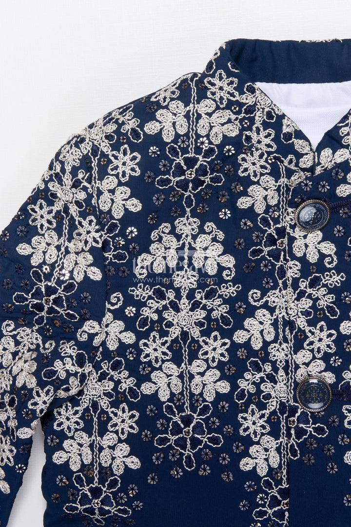 The Nesavu Boys Sherwani Boys Sherwani Set with Embroidered Jacket for Wedding Receptions and Festive Events Nesavu Nesavu boys sherwani set embroidered velvet jacket perfect weddings festive family events