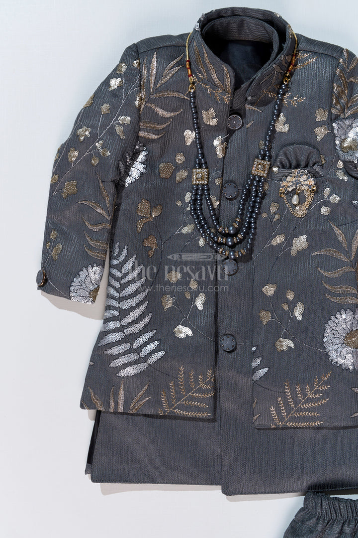 The Nesavu Boys Jacket Sets Boys Sherwani with Long Jacket in Silk Blend with Designer Embroidery and Elegant Detailing Nesavu Boys Sherwani Long Jacket Silk Blend Designer Embroidery Regal Charm | The Nesavu
