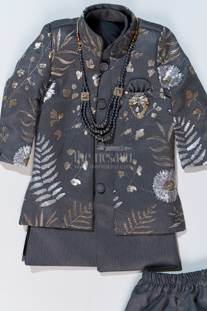 The Nesavu Boys Jacket Sets Boys Sherwani with Long Jacket in Silk Blend with Designer Embroidery and Elegant Detailing Nesavu Boys Sherwani Long Jacket Silk Blend Designer Embroidery Regal Charm | The Nesavu