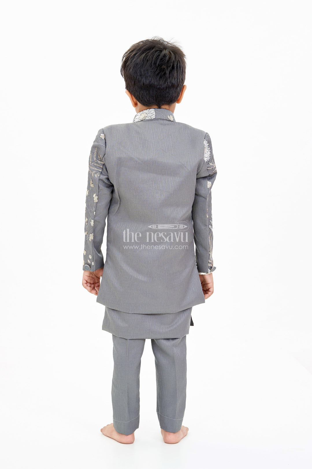 The Nesavu Boys Jacket Sets Boys Sherwani with Long Jacket in Silk Blend with Designer Embroidery and Elegant Detailing Nesavu Boys Sherwani Long Jacket Silk Blend Designer Embroidery Regal Charm | The Nesavu