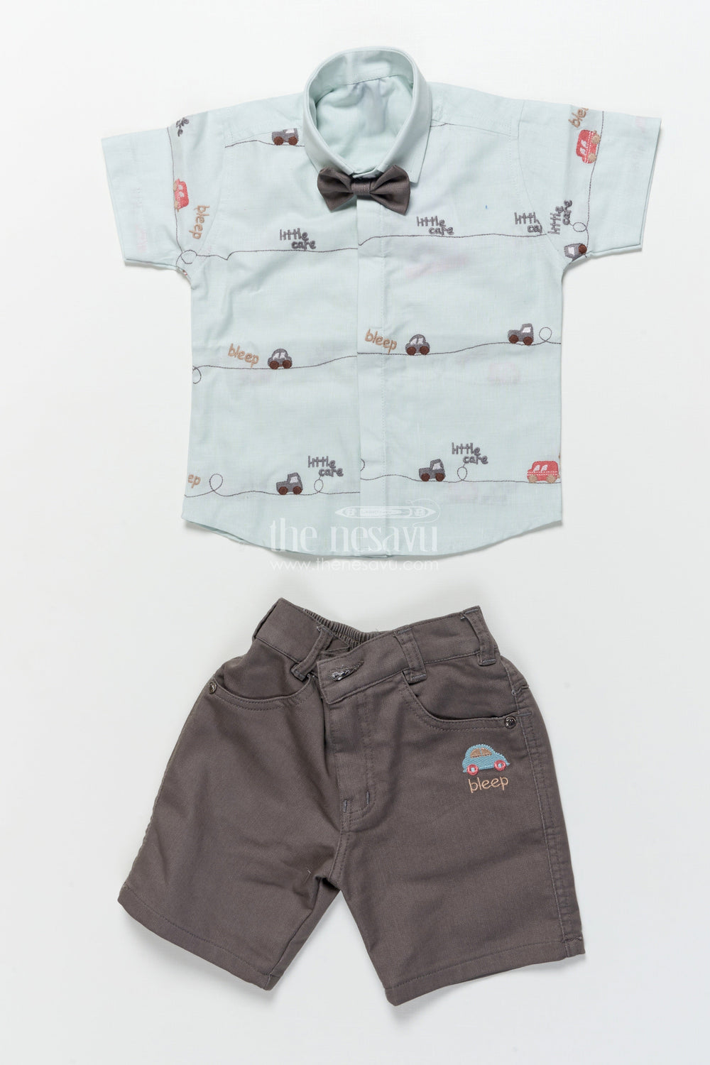 The Nesavu Boys Casual Set Boys Shirt and Shorts Set for Playdates and Outings Nesavu Nesavu boys casual shirt shorts set car embroidery birthdays everyday dressing