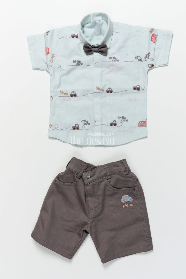 The Nesavu Boys Casual Set Boys Shirt and Shorts Set for Playdates and Outings Nesavu Nesavu boys casual shirt shorts set car embroidery birthdays everyday dressing