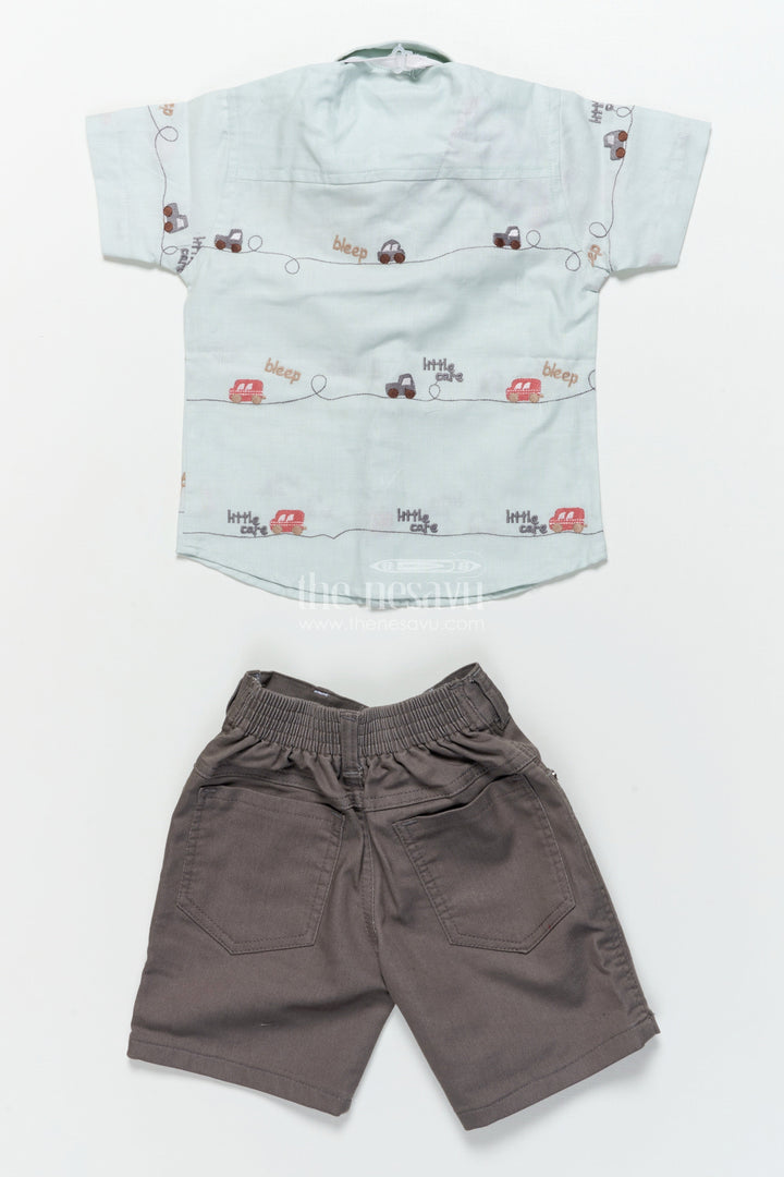 The Nesavu Boys Casual Set Boys Shirt and Shorts Set for Playdates and Outings Nesavu Nesavu boys casual shirt shorts set car embroidery birthdays everyday dressing