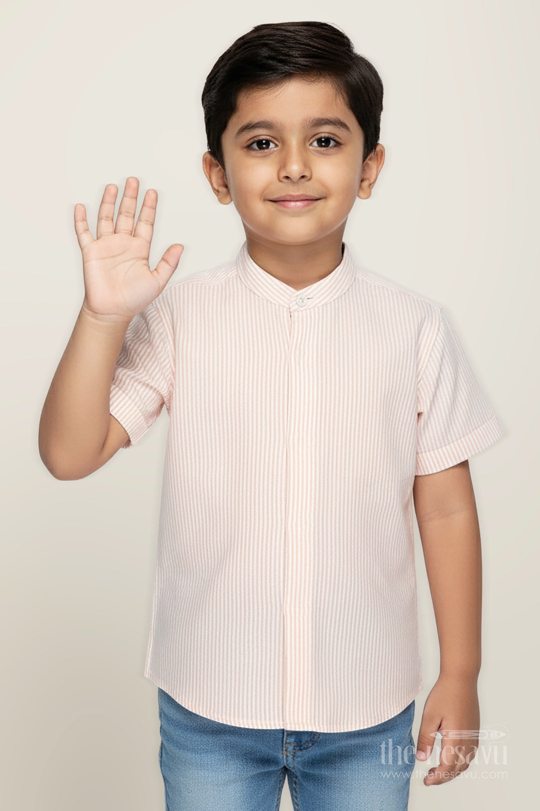 The Nesavu Boys Cotton Shirt Boys Shirt for Casual Ethnic Wear and Summer Gatherings Nesavu 16 (1Y) / Cream BS304A-16 Nesavu Boys Cotton Shirt Seersucker Breathable Ethnic Top Summer Functions Casual Wear