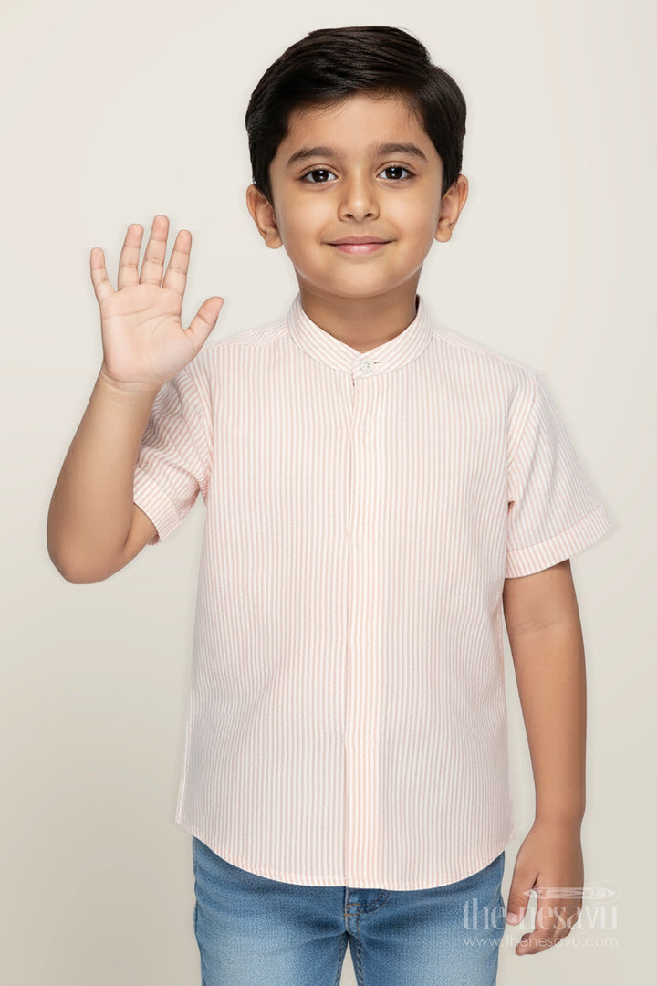 The Nesavu Boys Cotton Shirt Boys Shirt for Casual Ethnic Wear and Summer Gatherings Nesavu 16 (1Y) / Cream BS304A-16 Nesavu Boys Cotton Shirt Seersucker Breathable Ethnic Top Summer Functions Casual Wear