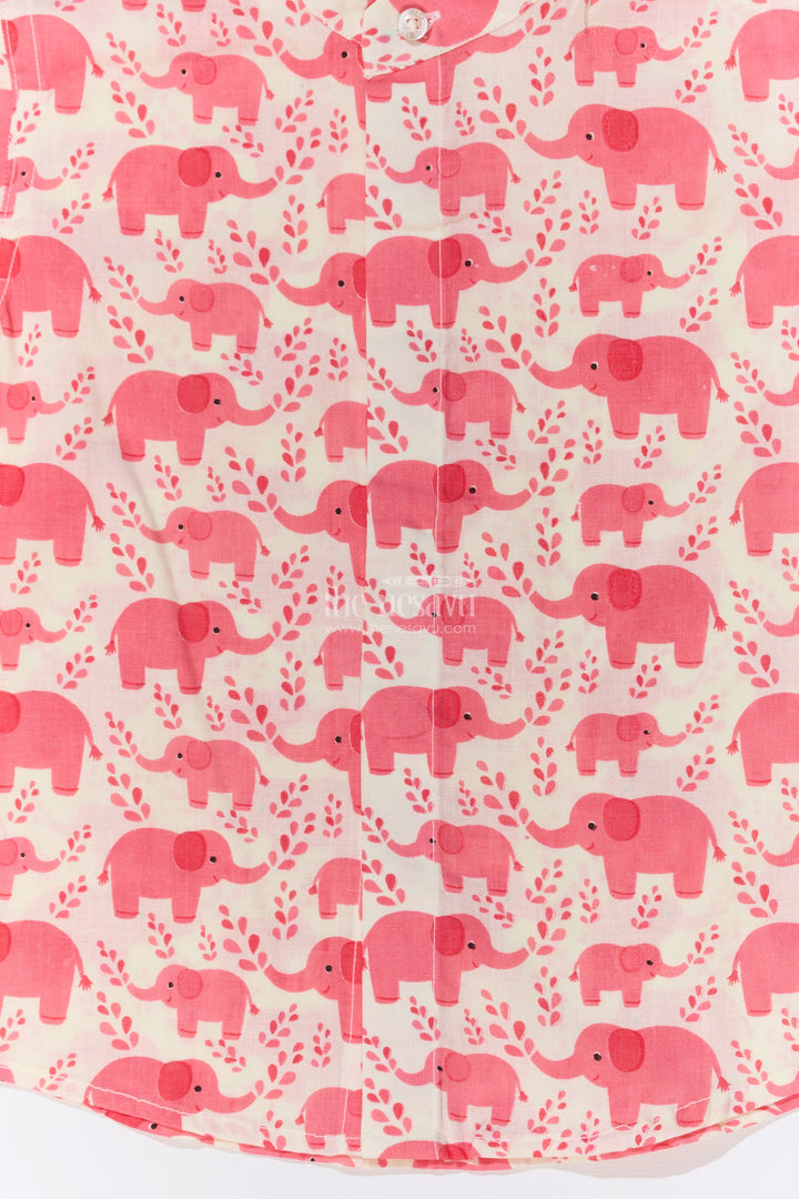 The Nesavu Boys Cotton Shirt Boys Shirt Half Shirt in Cotton Block Print with Playful Elephant Pattern Nesavu Boys Shirt Half Shirt Cotton Block Print Cute Elephant Print | The Nesavu