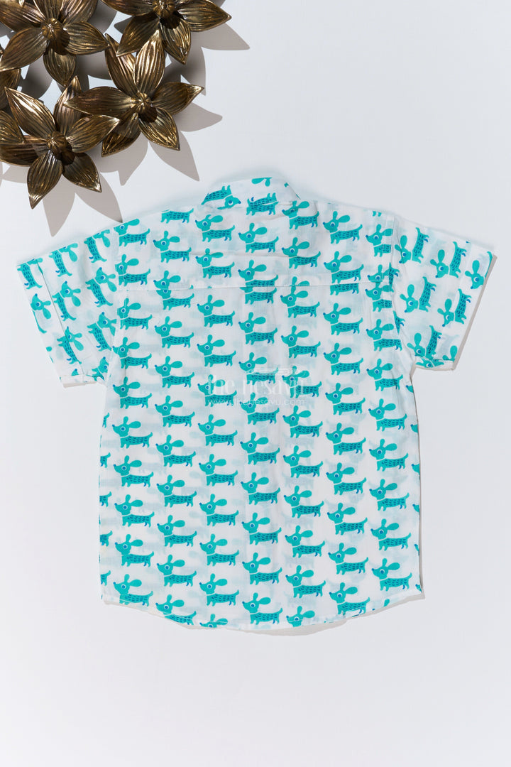 The Nesavu Boys Cotton Shirt Boys Shirt Half Sleeve in Cotton Block Print with Cute Dog Pattern Nesavu Boys Shirt Half Sleeve Cotton Block Print Fun Dog Motif | The Nesavu