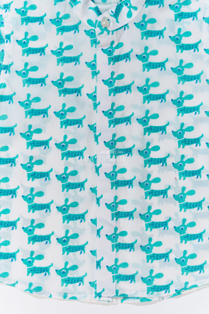 The Nesavu Boys Cotton Shirt Boys Shirt Half Sleeve in Cotton Block Print with Cute Dog Pattern Nesavu Boys Shirt Half Sleeve Cotton Block Print Fun Dog Motif | The Nesavu