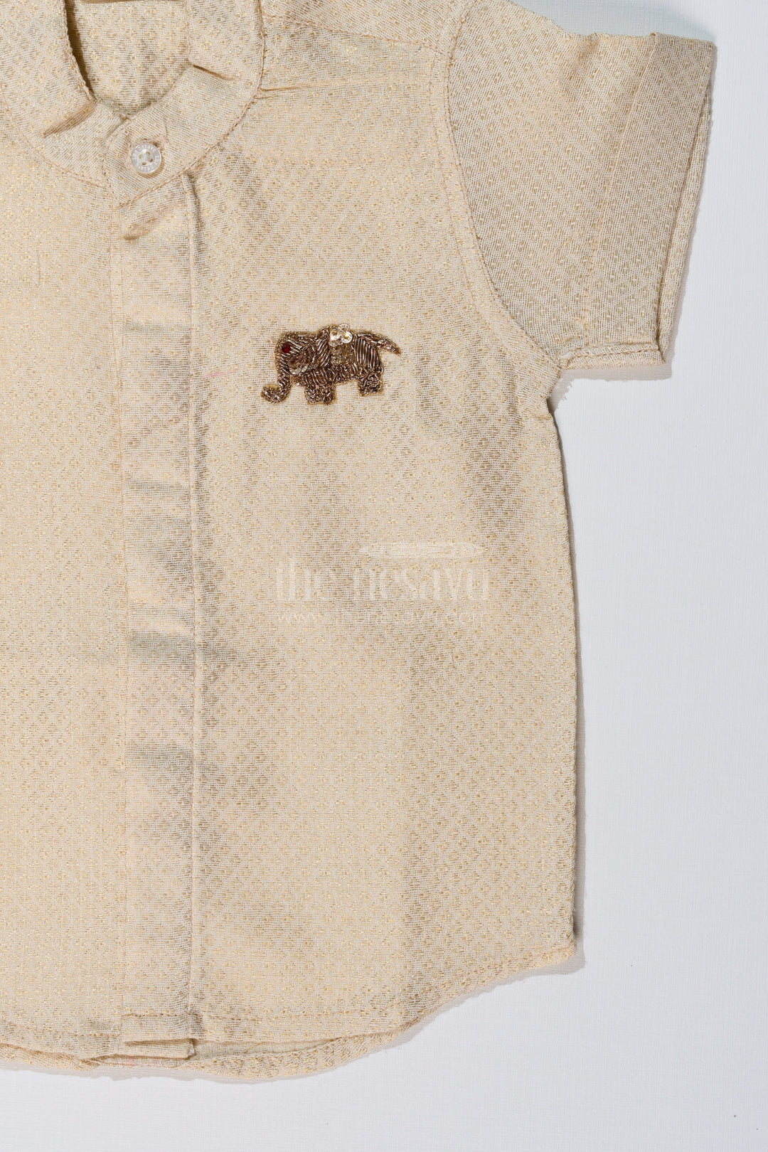 The Nesavu Boys Silk Shirt Boys Shirt New Design with Embroidered Elephant Motif and Mandarin Collar Nesavu Boys Shirt New Design Elephant Embroidery Mandarin Collar | The Nesavu