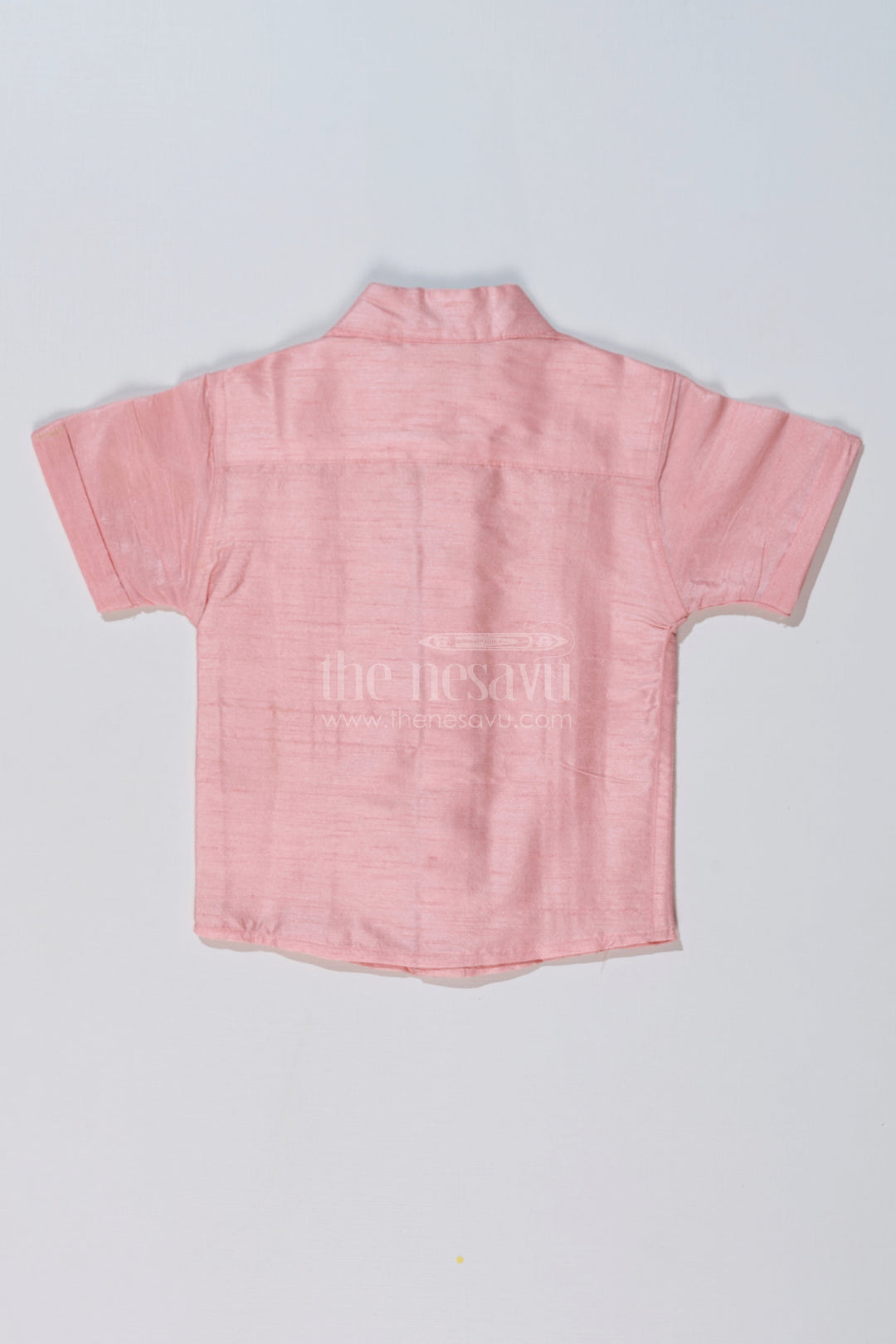 The Nesavu Boys Silk Shirt Boys Short Sleeve Pink Shirt in Silk Blend with Embroidered Panel for Festive Occasions Nesavu Boys Short Sleeve Pink Silk Shirt Embroidered Panel Weddings Festive Wear | The Nesavu