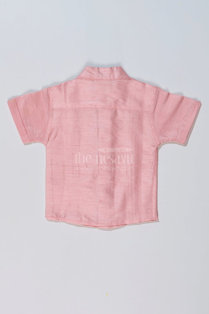 The Nesavu Boys Silk Shirt Boys Short Sleeve Pink Shirt in Silk Blend with Embroidered Panel for Festive Occasions Nesavu Boys Short Sleeve Pink Silk Shirt Embroidered Panel Weddings Festive Wear | The Nesavu