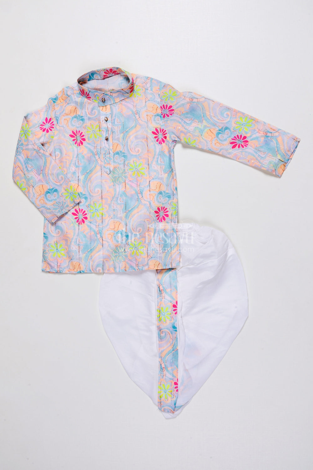 The Nesavu Boys Dothi Set Boys Silk Blend Dhoti Kurta Set with Embroidery for Festive Occasions Nesavu 14 (6M) / Green BES927B-14 Nesavu boys embroidered dhoti kurta set silk blend perfect ethnic day festive family events