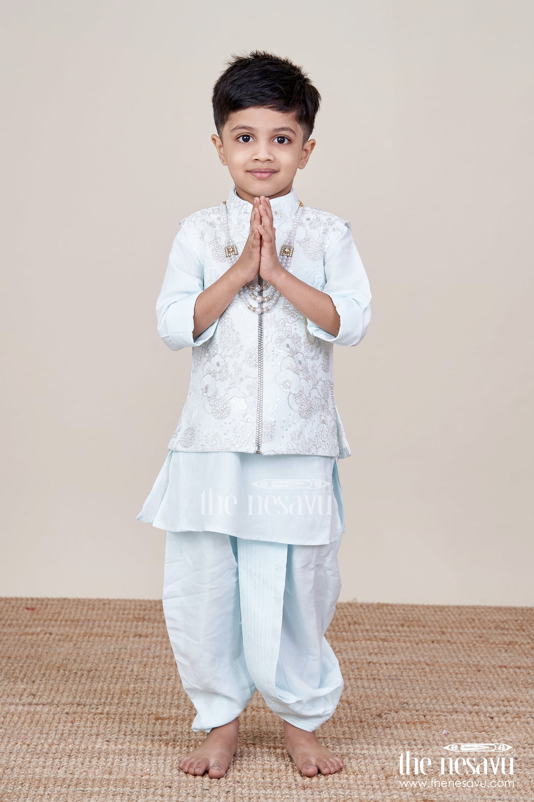 The Nesavu Boys Jacket Sets Boys Silk Blend Jacket Set for Festive Occasions and Weddings Nesavu Nesavu boys silk blend jacket set embroidered designer jacket weddings festive occasions