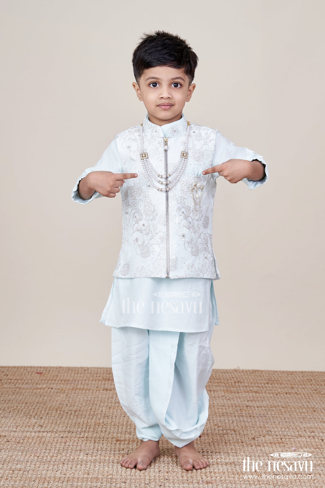 The Nesavu Boys Jacket Sets Boys Silk Blend Jacket Set for Festive Occasions and Weddings Nesavu Nesavu boys silk blend jacket set embroidered designer jacket weddings festive occasions