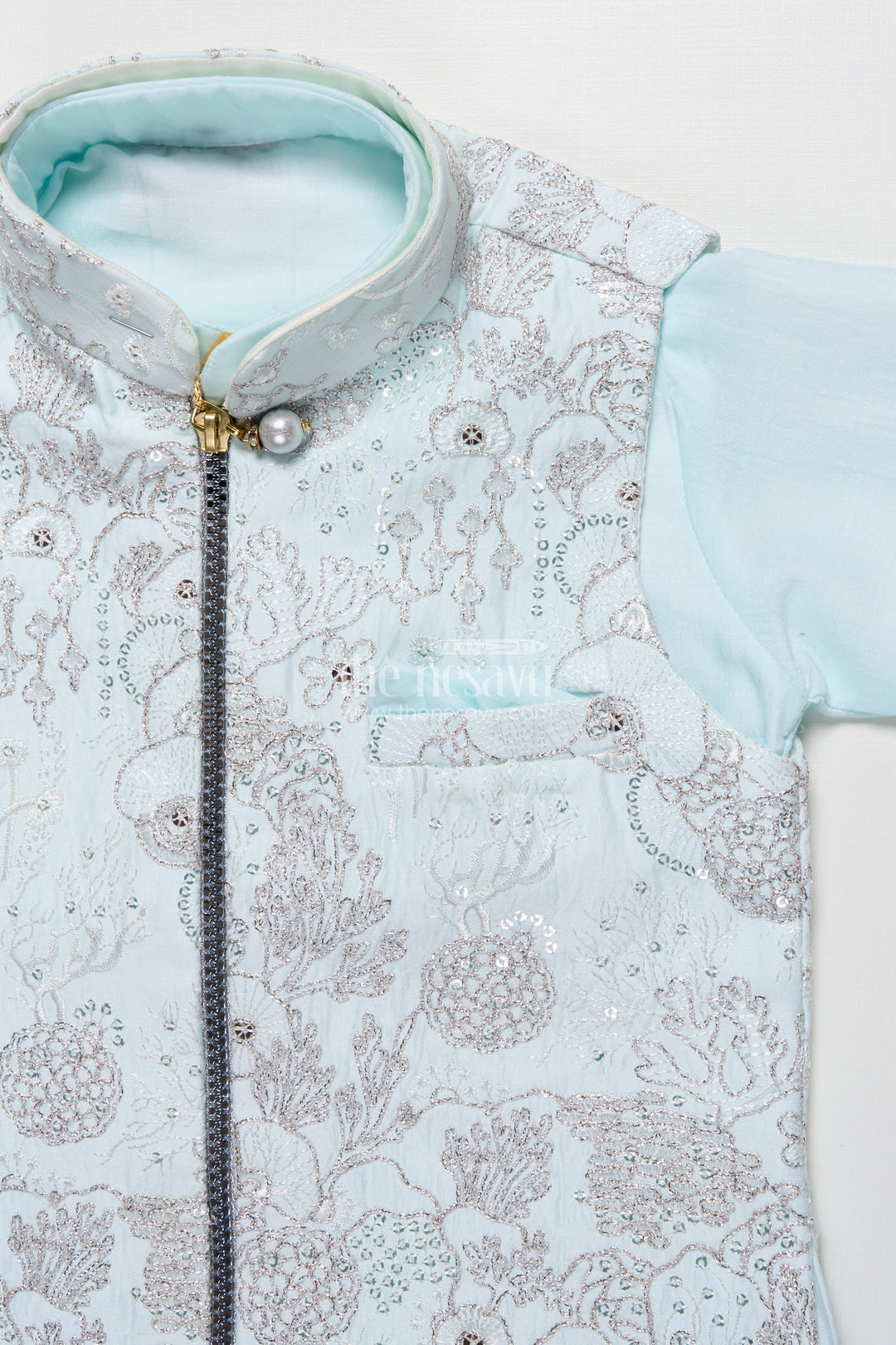 The Nesavu Boys Jacket Sets Boys Silk Blend Jacket Set for Festive Occasions and Weddings Nesavu Nesavu boys silk blend jacket set embroidered designer jacket weddings festive occasions