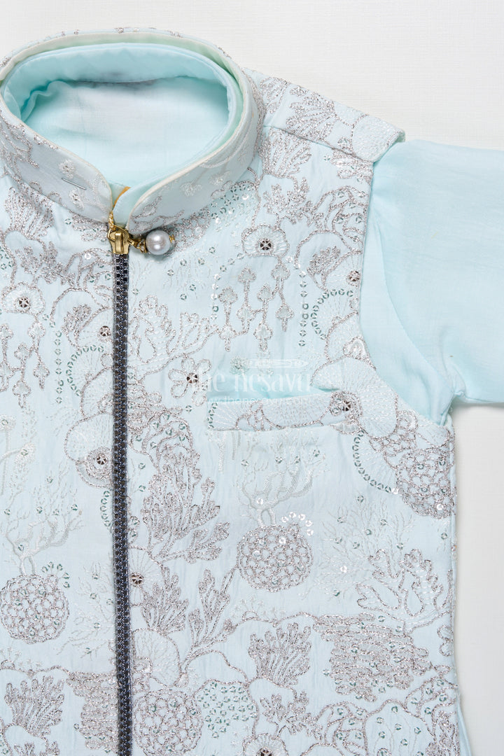 The Nesavu Boys Jacket Sets Boys Silk Blend Jacket Set for Festive Occasions and Weddings Nesavu Nesavu boys silk blend jacket set embroidered designer jacket weddings festive occasions