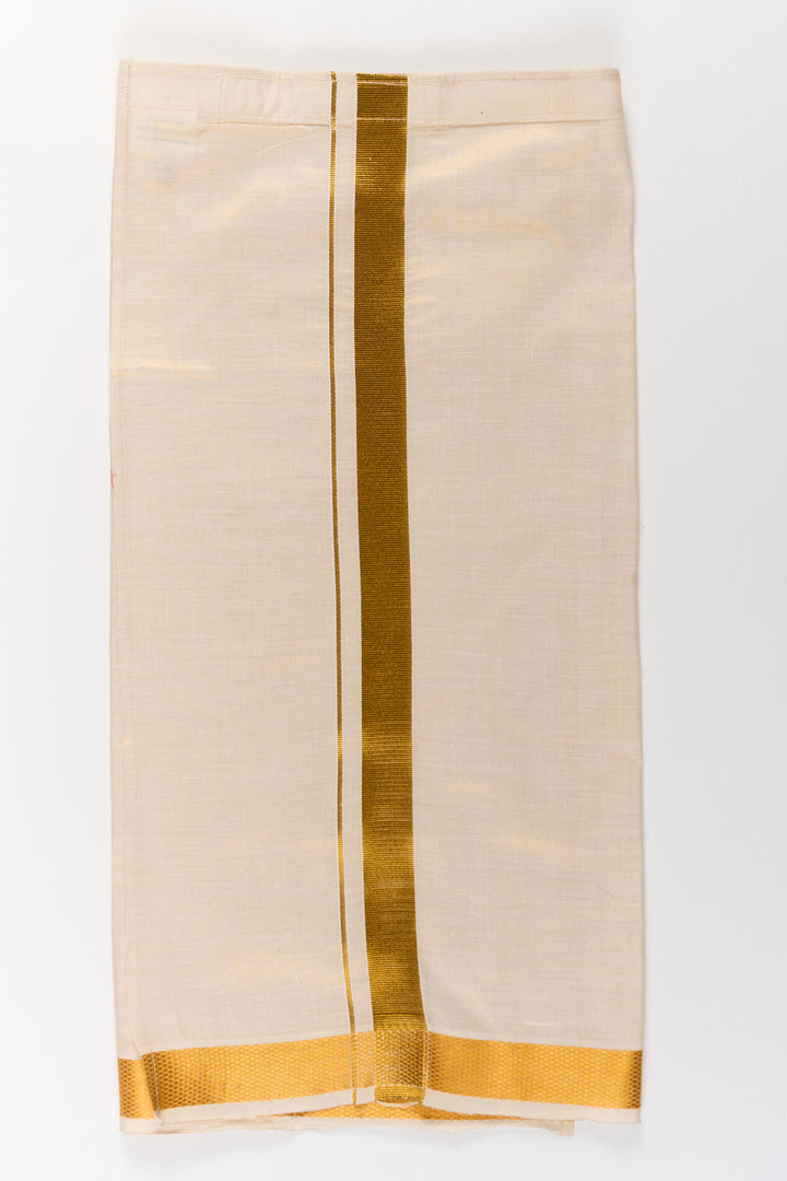 The Nesavu Boys Vesti Boys Silk Blend Vesti with Radiant Gold Border for Cultural Occasions Nesavu 18 (2Y) / Gold D016A-18 Boys Silk Blend Vesti Radiant Gold Zari Border Festive Wear | The Nesavu