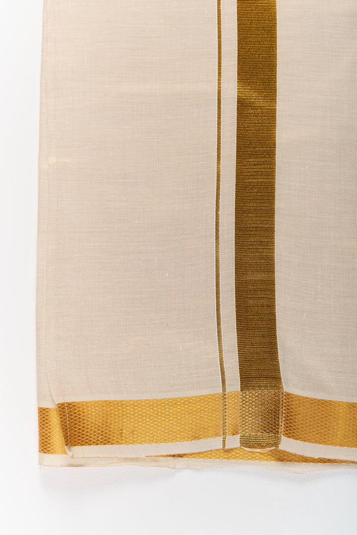 The Nesavu Boys Vesti Boys Silk Blend Vesti with Radiant Gold Border for Cultural Occasions Nesavu Boys Silk Blend Vesti Radiant Gold Zari Border Festive Wear | The Nesavu