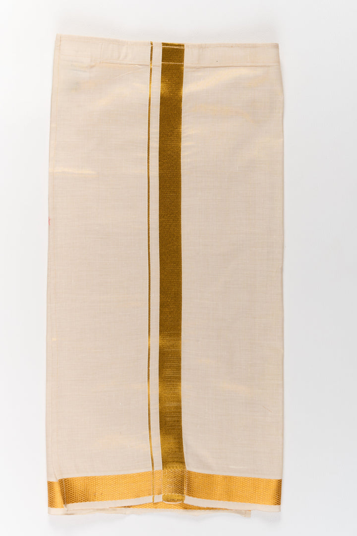 The Nesavu Boys Vesti Boys Silk Blend Vesti with Radiant Gold Border for Cultural Occasions Nesavu Boys Silk Blend Vesti Radiant Gold Zari Border Festive Wear | The Nesavu