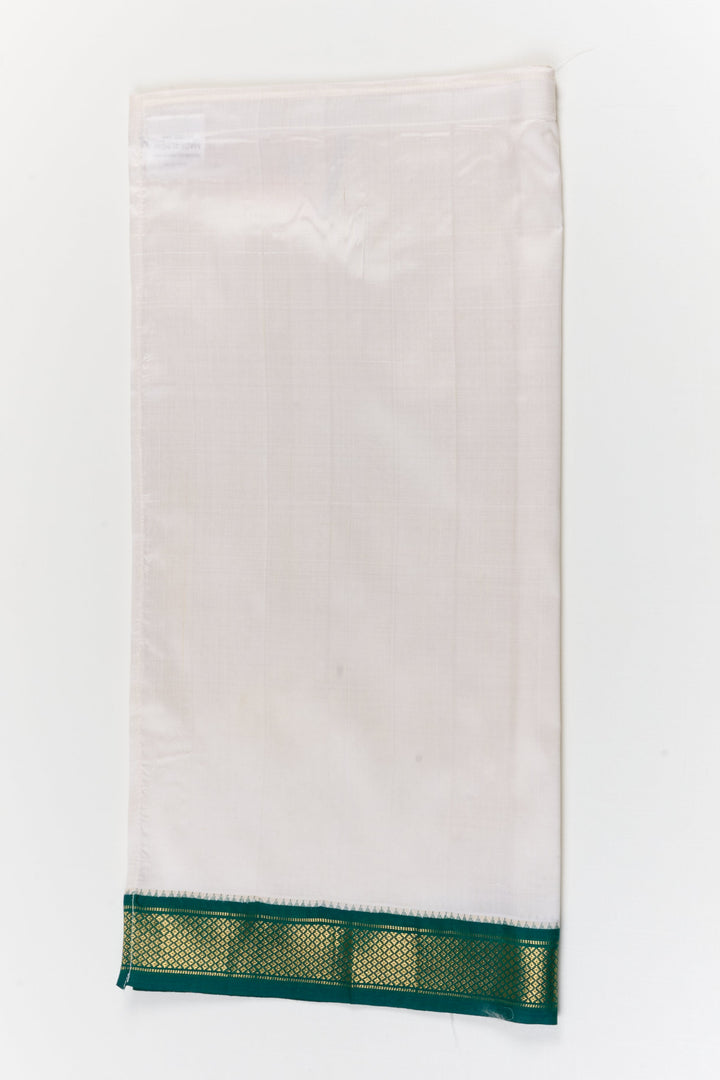 The Nesavu Pure Silk Vesti Boys Silk Dhoti for Cultural Programs and Festive Rituals Nesavu 20 (3Y) / White / Pure Silk D067C-20 Nesavu boys silk dhoti with contrast border for school ethnic day, cultural wear and poojas