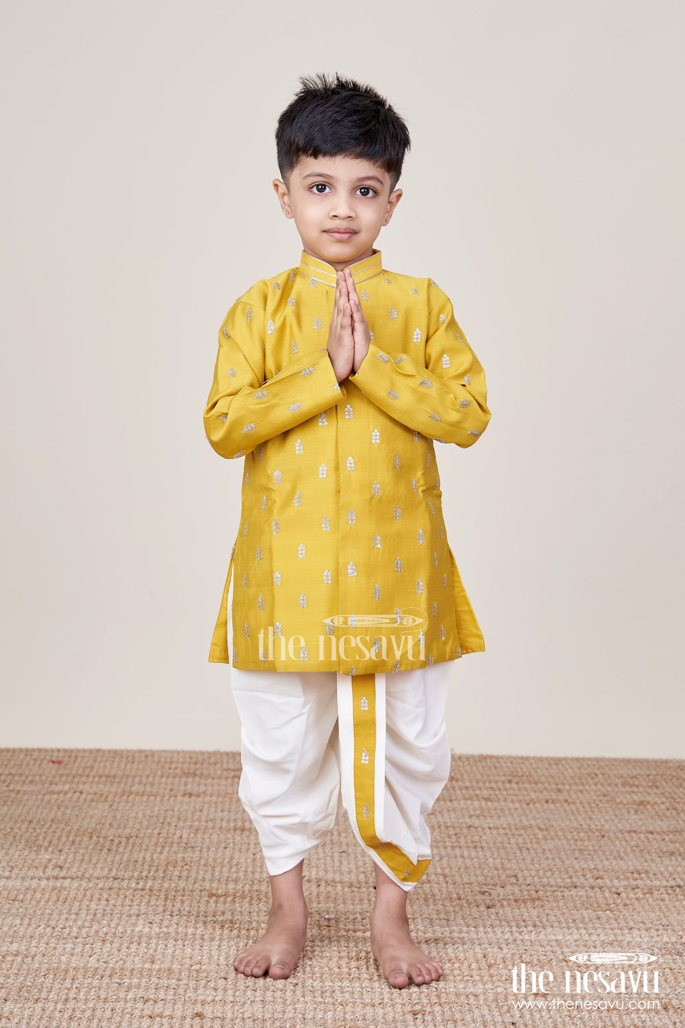 The Nesavu Boys Dothi Set Boys Silk Dhoti Kurta Set for Weddings and Festive Celebrations Nesavu Nesavu boys silk blend dhoti kurta set weddings Diwali cultural festivities