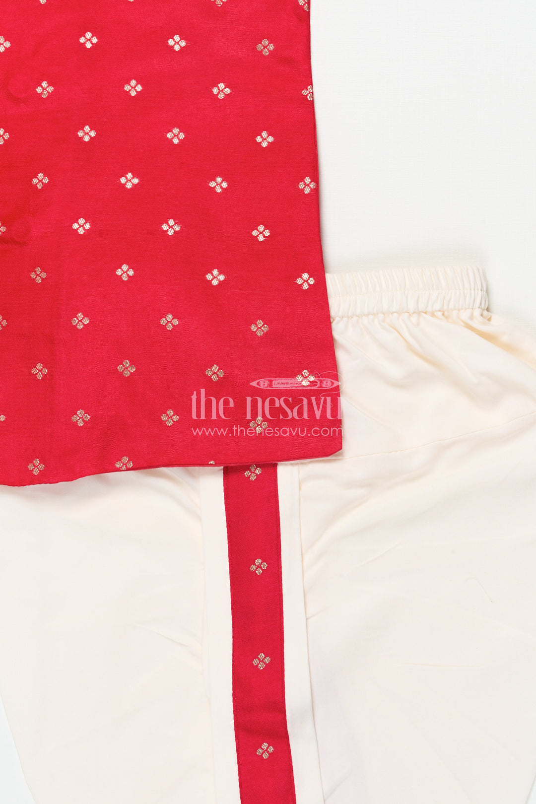 The Nesavu Boys Dothi Set Boys Silk Dhoti Set for Weddings and Traditional Celebrations Nesavu Nesavu boys silk blend dhoti kurta set zari butta weddings family celebrations