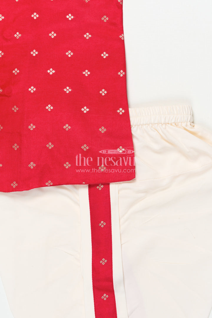 The Nesavu Boys Dothi Set Boys Silk Dhoti Set for Weddings and Traditional Celebrations Nesavu Nesavu boys silk blend dhoti kurta set zari butta weddings family celebrations