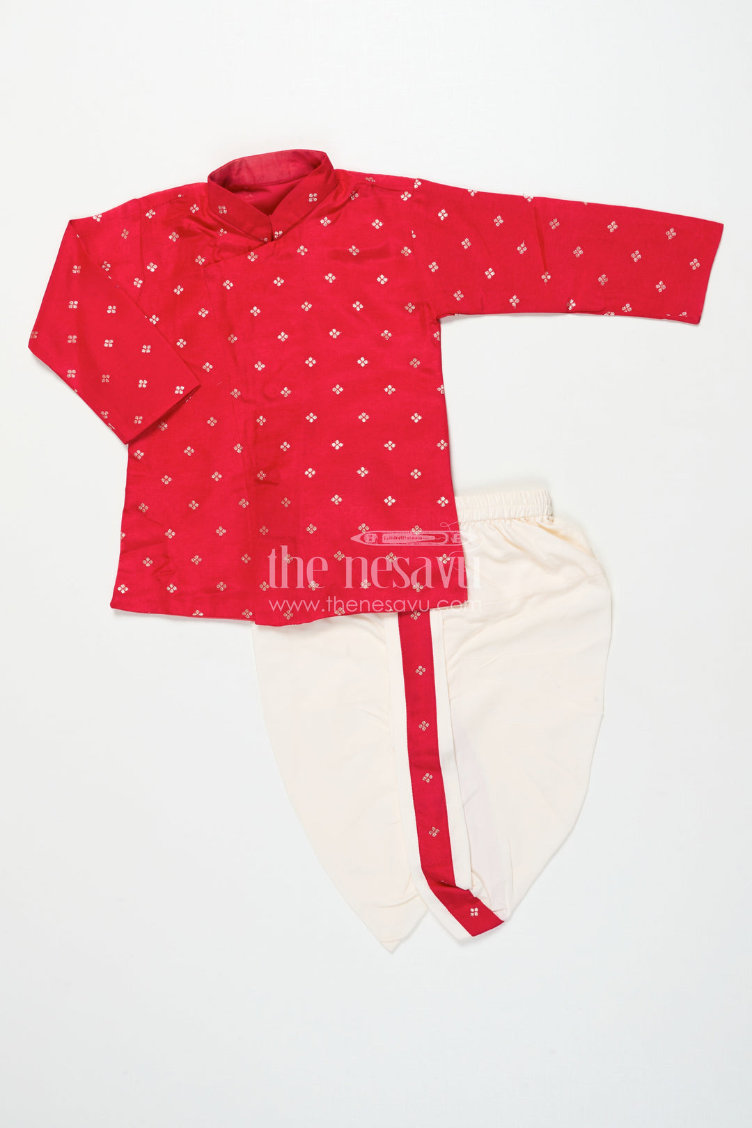 The Nesavu Boys Dothi Set Boys Silk Dhoti Set for Weddings and Traditional Celebrations Nesavu Nesavu boys silk blend dhoti kurta set zari butta weddings family celebrations