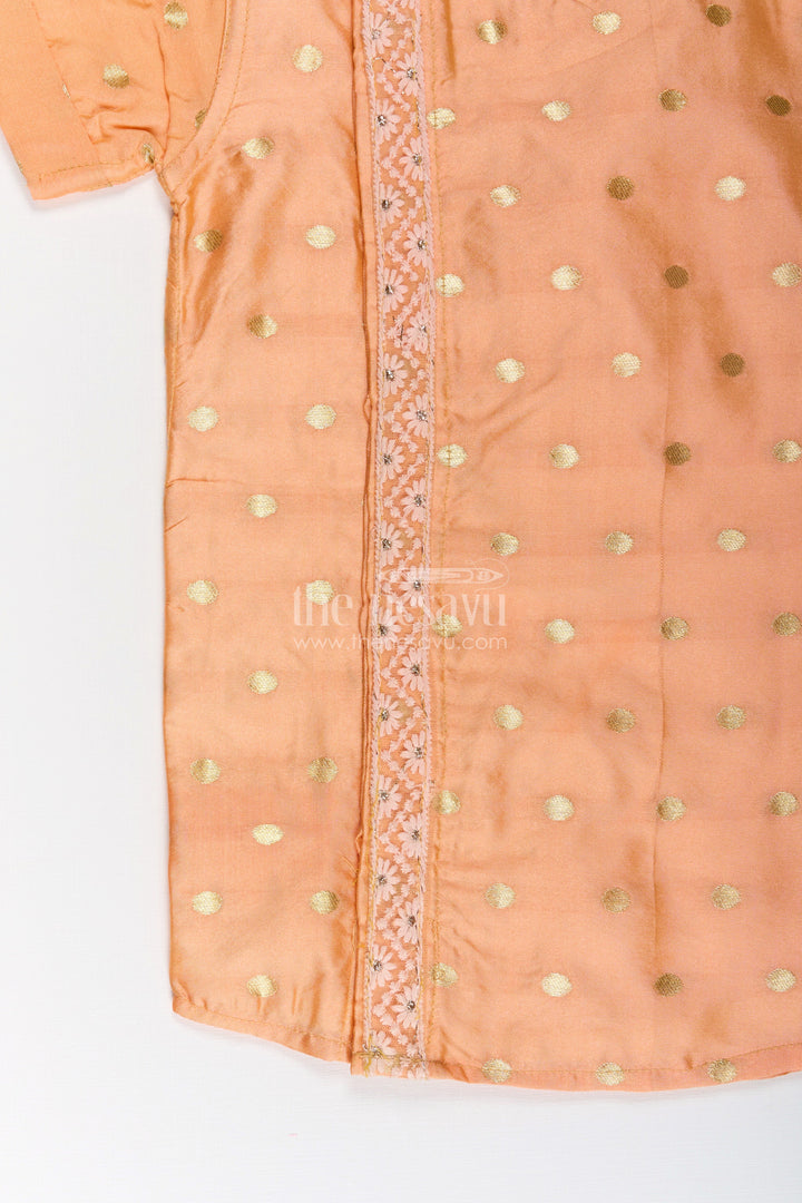 The Nesavu Boys Silk Shirt Boys Silk Dress Shirt in Banaras Designer Fabric with Subtle Zari Motif and Embroidered Trim Nesavu Boys silk dress shirt Banaras Designer Fabric Golden Motifs Embroidered Trim | The Nesavu