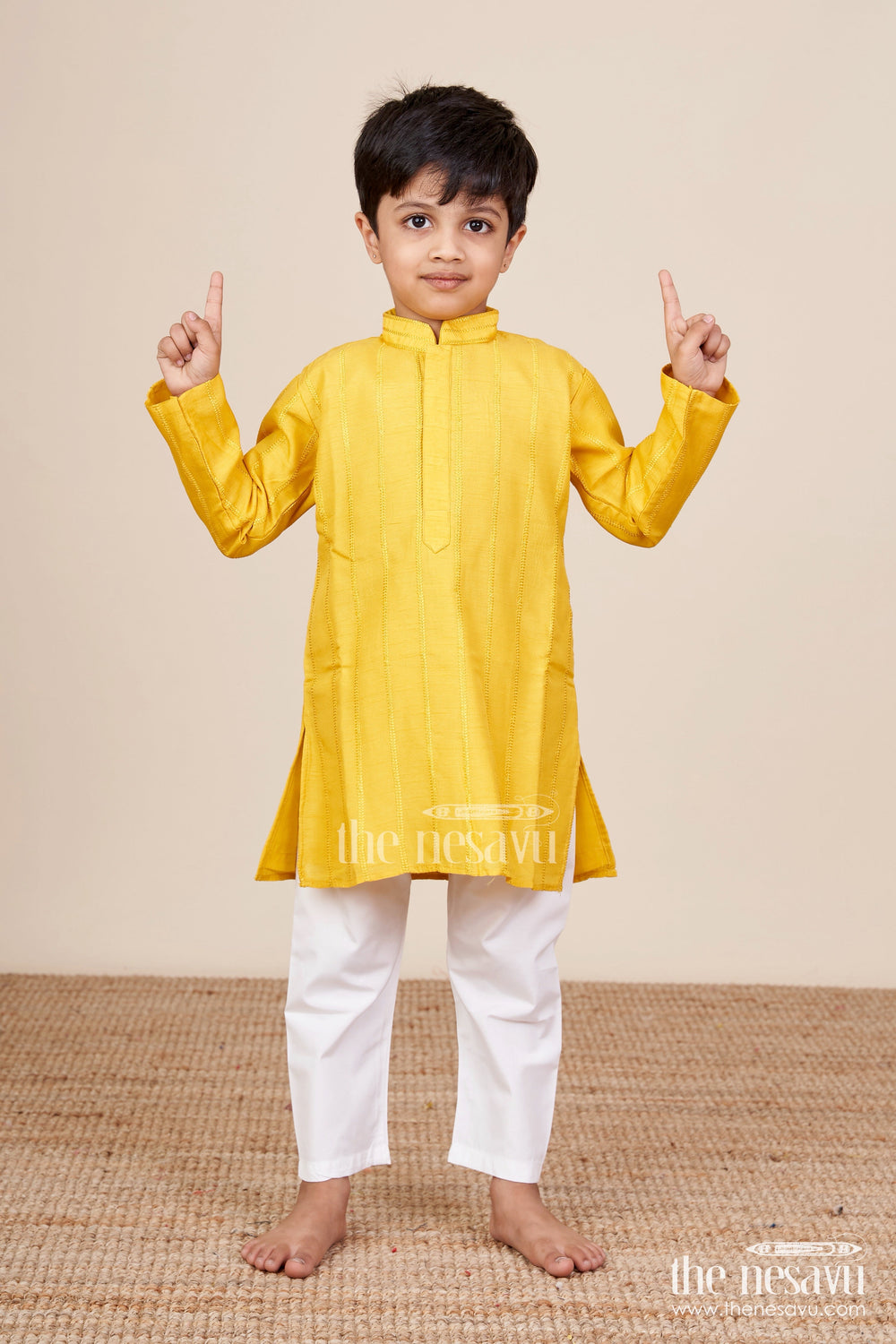 The Nesavu Boys Kurtha Set Boys Silk Kurta Set for Festivals and Family Celebrations Nesavu Nesavu boys silk blend kurta set churidar pants festive occasions ethnic celebrations