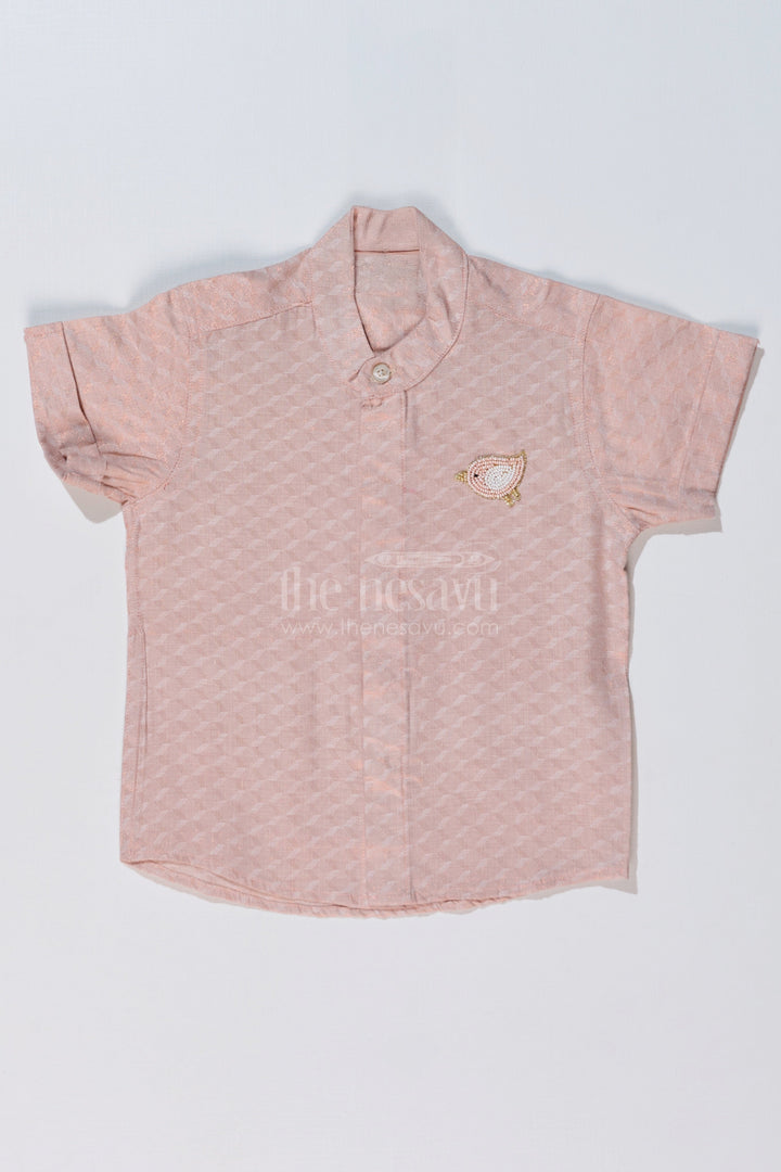 The Nesavu Boys Silk Shirt Boys Silk Long Shirt with Bird Embroidery and Mandarin Collar for Festive Wear Nesavu 16 (1Y) / Gold BS223AD-16 Boys Silk Long Shirt Bird Embroidery Mandarin Collar Traditional Wear | The Nesavu