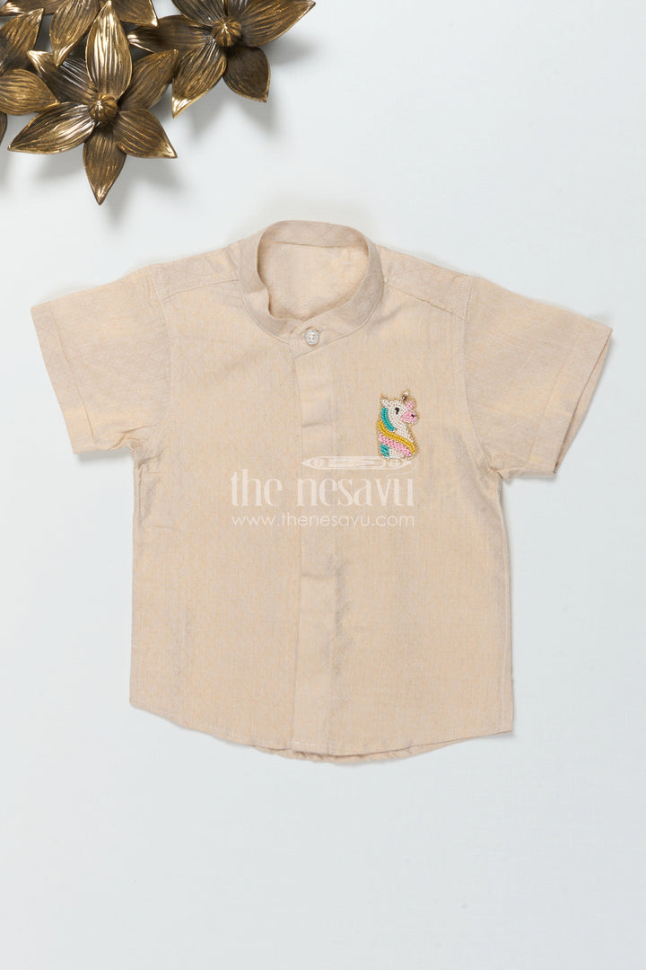 The Nesavu Boys Silk Shirt Boys Silk Shirt for Ethnic Functions and Formal Wear Nesavu 16 (1Y) / Cream BS3784A-16 Nesavu boys plain tissue silk shirt for ethnic festivals and traditional celebrations