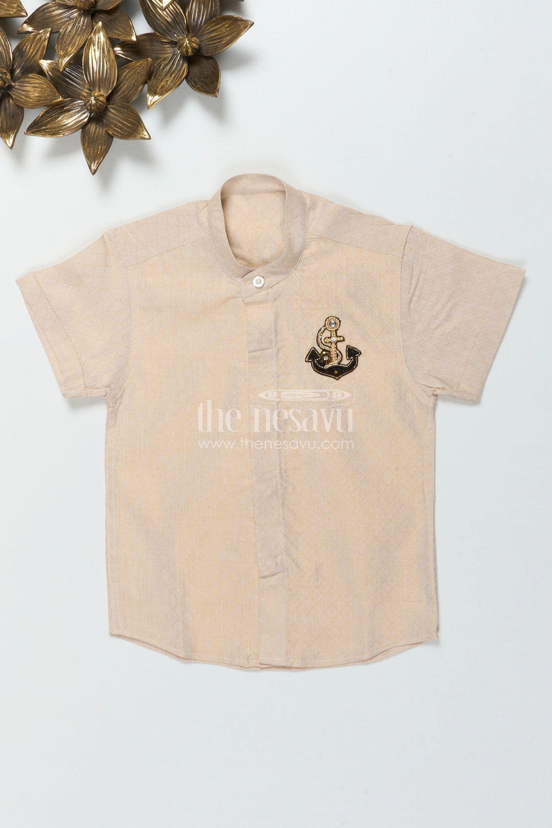 The Nesavu Boys Silk Shirt Boys Silk Shirt for Ethnic Functions and Formal Wear Nesavu 22 (4Y) / Cream BS3784A-22 Nesavu boys plain tissue silk shirt for ethnic festivals and traditional celebrations