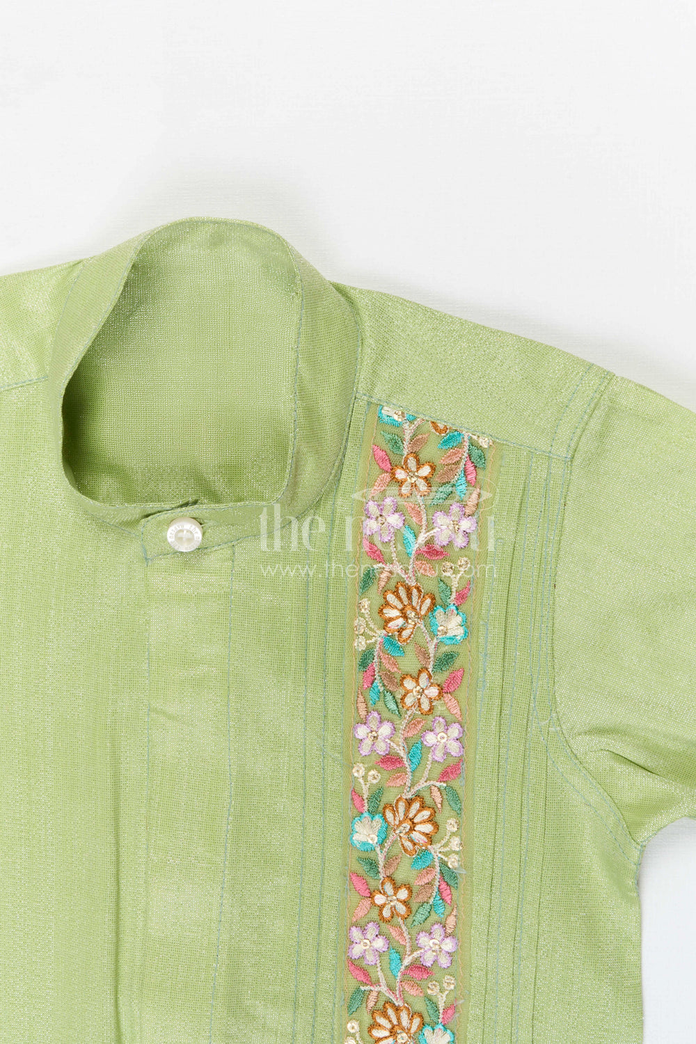 The Nesavu Boys Silk Shirt Boys Silk Shirt for Festive and Traditional Occasions Nesavu Nesavu boys tissue silk festive shirt with embroidered panel