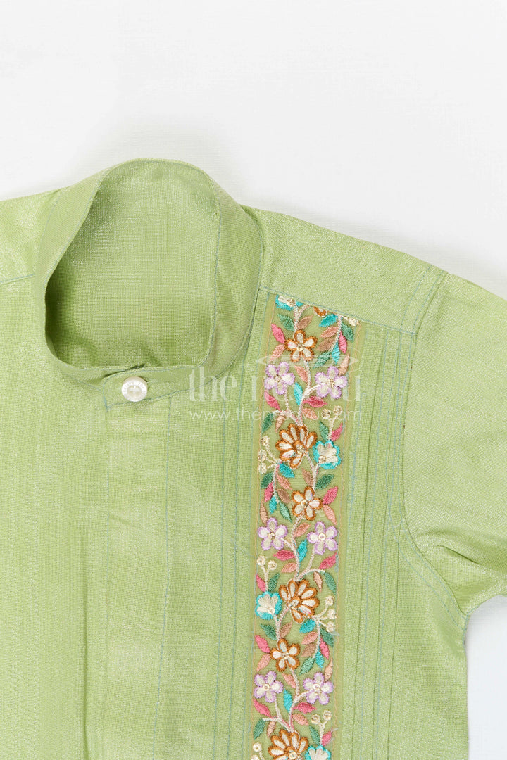The Nesavu Boys Silk Shirt Boys Silk Shirt for Festive and Traditional Occasions Nesavu Nesavu boys tissue silk festive shirt with embroidered panel