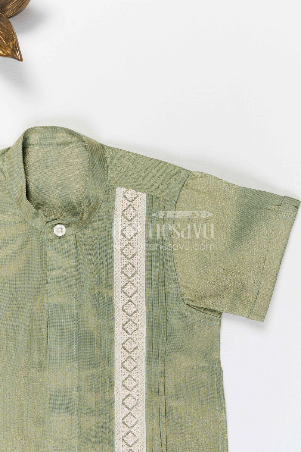The Nesavu Boys Silk Shirt Boys Silk Shirt for Festive and Traditional Occasions Nesavu Nesavu boys tissue silk festive shirt with woven front detail