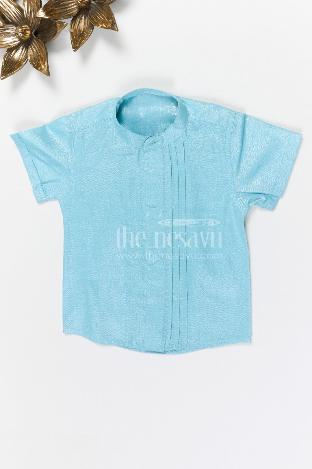The Nesavu Boys Silk Shirt Boys Silk Shirt for Festive Family Gatherings Nesavu 14 (6M) / Turquoise / Silk Blend BS406C-14 Nesavu Boys Tissue Silk Shirt For Festive Family Gatherings Weddings And Special Occasions