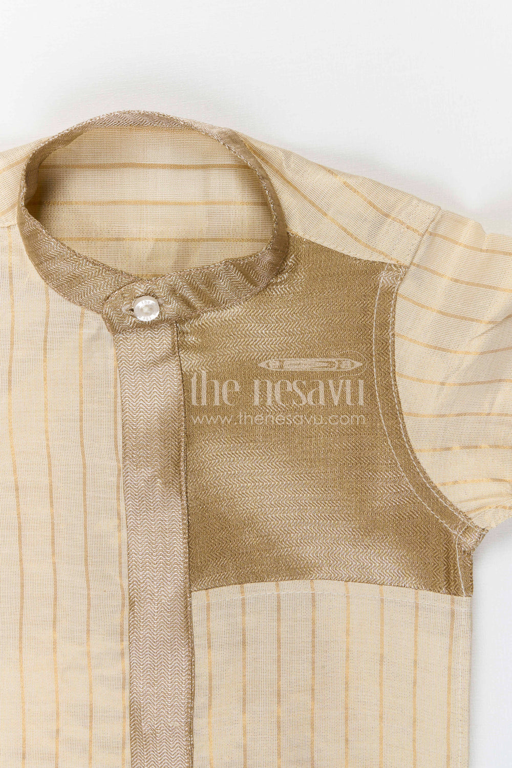 The Nesavu Boys Silk Shirt Boys Silk Shirt for Festive Gatherings and Cultural Events Nesavu Nesavu boys cream tissue silk ethnic shirt with woven detail