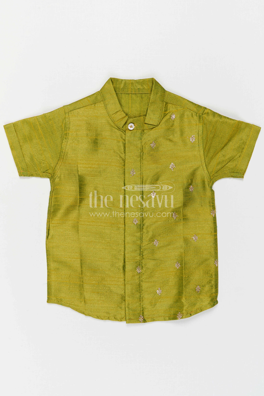 The Nesavu Boys Silk Shirt Boys Silk Shirt for Festive Occasions and Traditional Functions Nesavu Nesavu Boys Raw Silk Shirt For Festive Occasions With Sequence Embroidery Short Sleeve Ethnic Wear