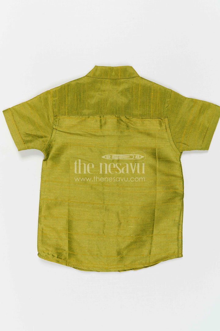 The Nesavu Boys Silk Shirt Boys Silk Shirt for Festive Occasions and Traditional Functions Nesavu Nesavu Boys Raw Silk Shirt For Festive Occasions With Sequence Embroidery Short Sleeve Ethnic Wear