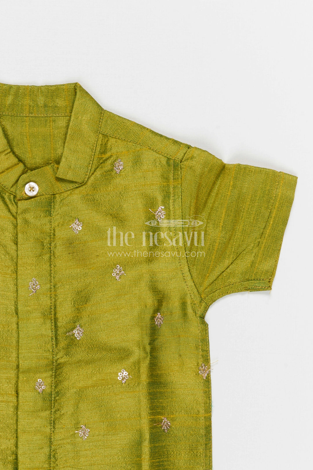 The Nesavu Boys Silk Shirt Boys Silk Shirt for Festive Occasions and Traditional Functions Nesavu Nesavu Boys Raw Silk Shirt For Festive Occasions With Sequence Embroidery Short Sleeve Ethnic Wear