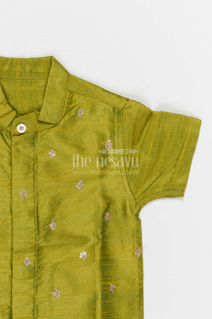 The Nesavu Boys Silk Shirt Boys Silk Shirt for Festive Occasions and Traditional Functions Nesavu Nesavu Boys Raw Silk Shirt For Festive Occasions With Sequence Embroidery Short Sleeve Ethnic Wear