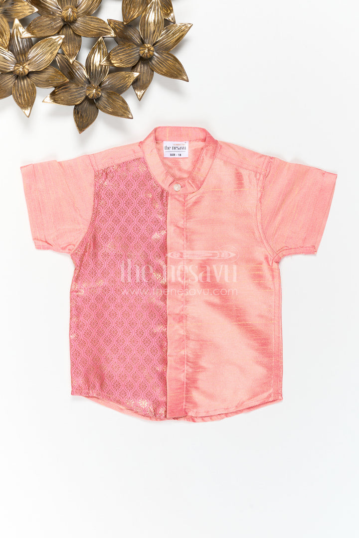 The Nesavu Boys Silk Shirt Boys Silk Shirt for Festive Weddings and Traditional Family Functions Nesavu Nesavu Boys Raw Silk Shirt With Jacquard Woven Panel For Weddings And Festive Occasions