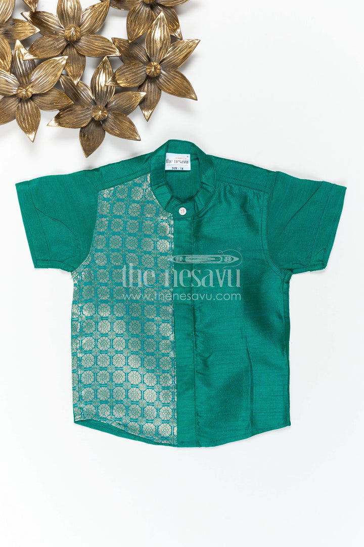 The Nesavu Boys Silk Shirt Boys Silk Shirt for Wedding Functions and Cultural Occasions Nesavu Nesavu Boys Raw Silk Shirt With Woven Jacquard Panel For Weddings And Festive Occasions
