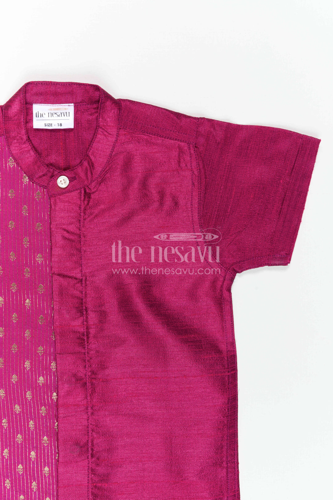The Nesavu Boys Silk Shirt Boys Silk Shirt for Wedding Receptions and Festive Portraits Nesavu Nesavu Boys Raw Silk Shirt With Jacquard Panel For Wedding Receptions And Festive Occasions