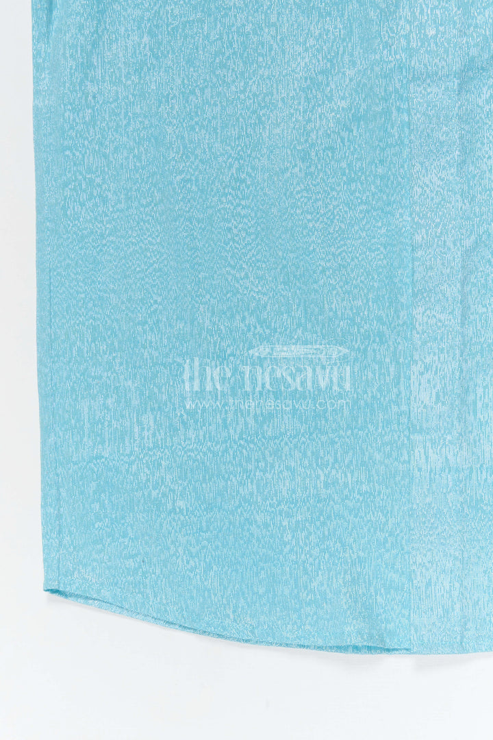 The Nesavu Boys Silk Shirt Boys Silk Shirt for Weddings and Festive Events Nesavu Nesavu boys blue tissue silk festive shirt with embroidered placket