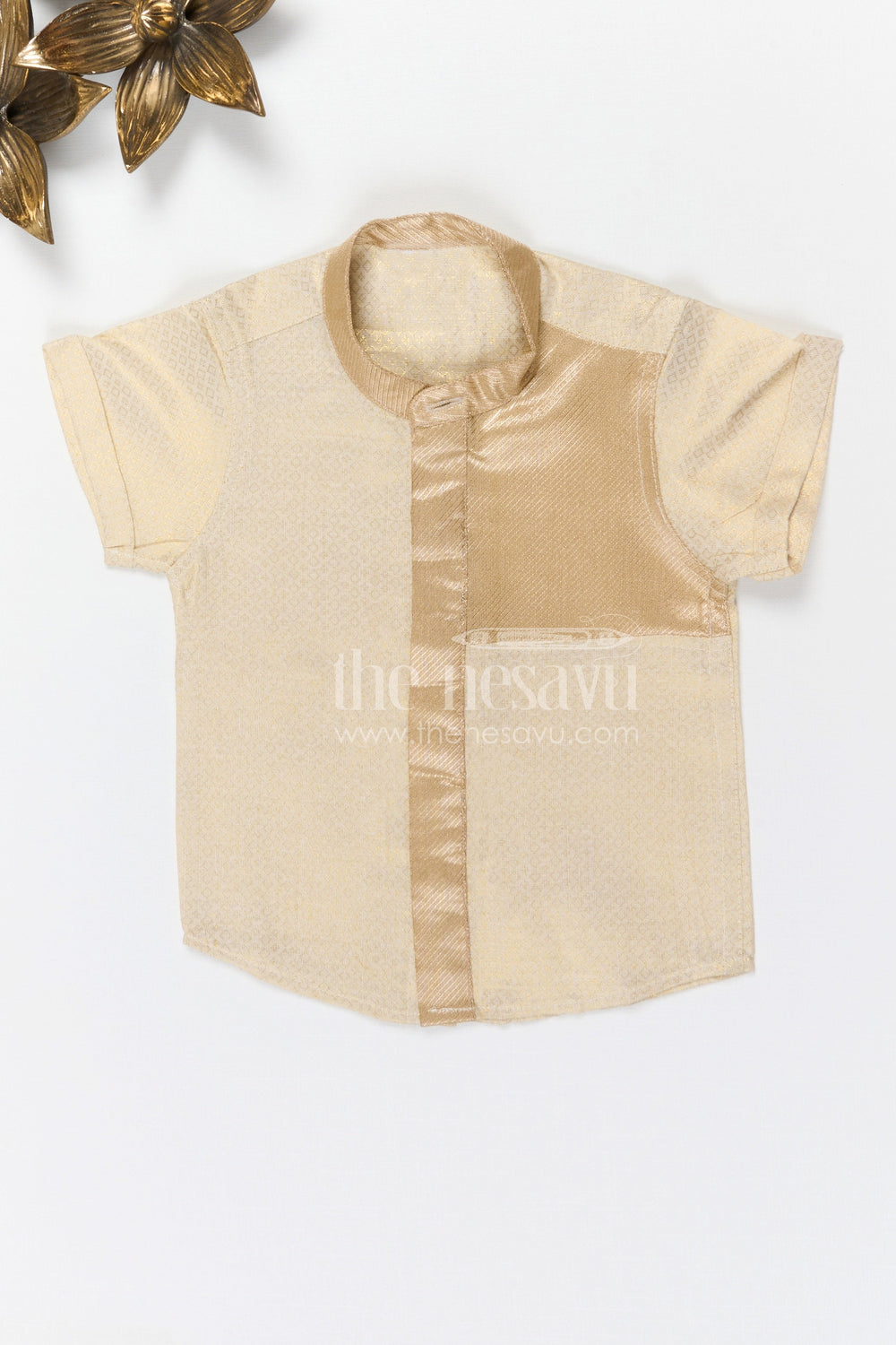 The Nesavu Boys Silk Shirt Boys Silk Shirt for Weddings and Special Celebrations Nesavu 14 (6M) / Cream / Silk Blend BS415A-14 Nesavu boys cream tissue silk festive shirt for weddings