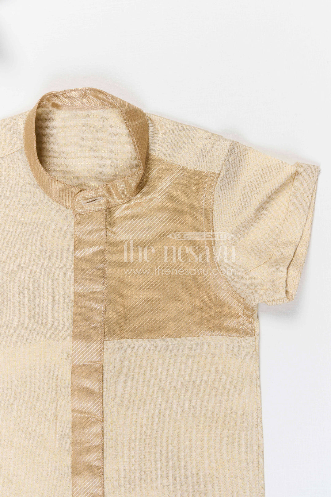 The Nesavu Boys Silk Shirt Boys Silk Shirt for Weddings and Special Celebrations Nesavu Nesavu boys cream tissue silk festive shirt for weddings