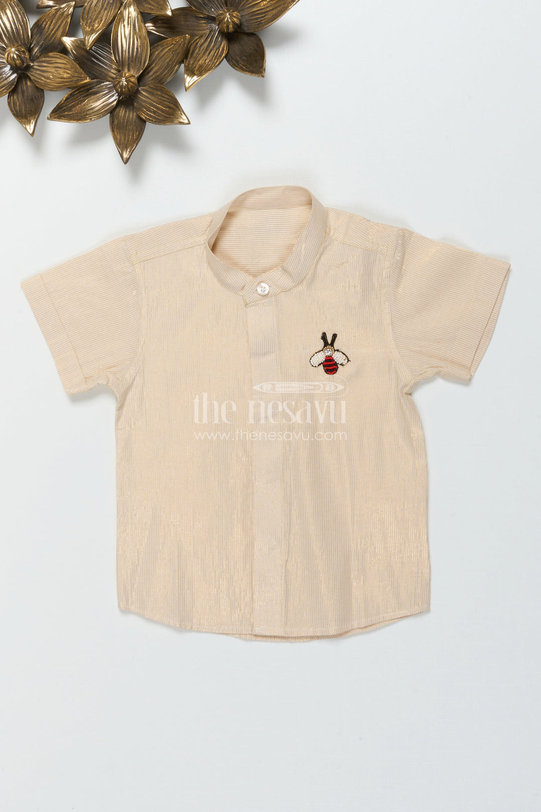 The Nesavu Boys Silk Shirt Boys Silk Shirt for Weddings and Traditional Functions Nesavu 16 (1Y) / Cream BS3780A-16 Nesavu boys tissue silk shirt for weddings, poojas, and traditional celebrations